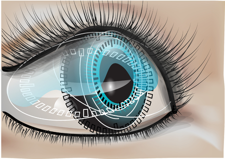 bionic eye. abstract human eye with digital symbolsのイラスト素材
