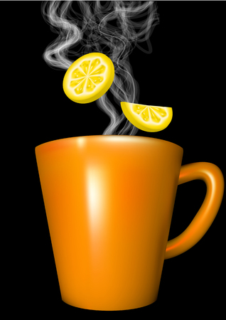orange mug and lemon on black backgroundのイラスト素材