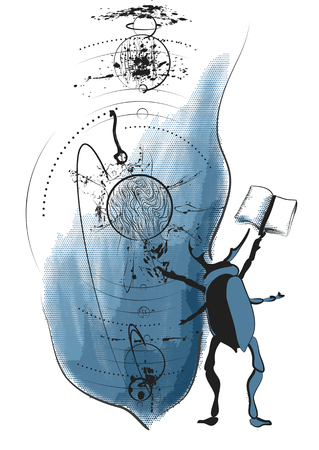 beetle with a book isoalted on white backgroundのイラスト素材
