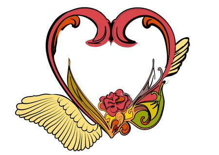 heart and rose isolated on white backgroundのイラスト素材