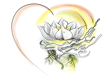 lotus and heart isolated on white backgroundのイラスト素材