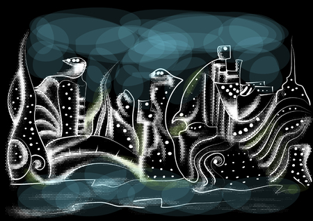 city ââof  future, nonexistent fantastic city ââon blackのイラスト素材