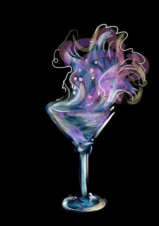 rainbow cocktail on black background with splashのイラスト素材