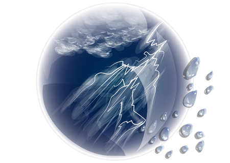 thunderstorm and rain drops isolated on white backgroundのイラスト素材
