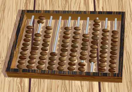 dark retro abacus on wooden tableのイラスト素材