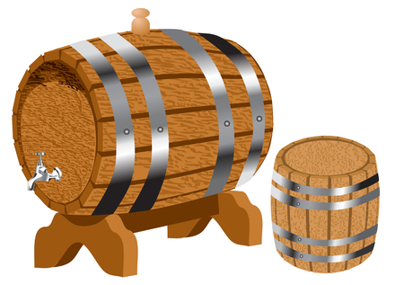 two wine barrels isolated on white backgroundのイラスト素材
