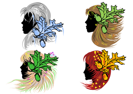 silhouette of four women representing seasons of the yearのイラスト素材