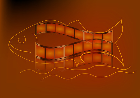 fish as film strip. the photo film strip on a brown backgroundのイラスト素材