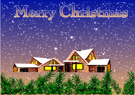 winter village. Christmas and New Year backgroundのイラスト素材