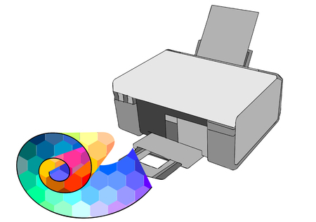 printer with multicolor paper isolated on whiteのイラスト素材