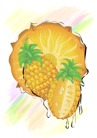 abstract sliced ââpineapple on mlticolor backgroundのイラスト素材