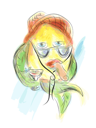 cartoon lemon with a cocktail isolated on whiteのイラスト素材