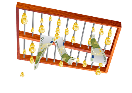 abacus and money, golden rain from abacus. abstract conceptual backgroundのイラスト素材