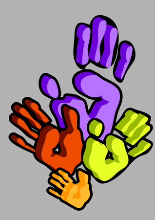 happy family sign. 4 palms on a white backgroundのイラスト素材