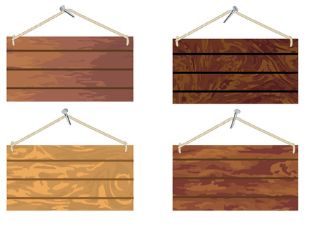 4 wooden sign background message rope hangingのイラスト素材