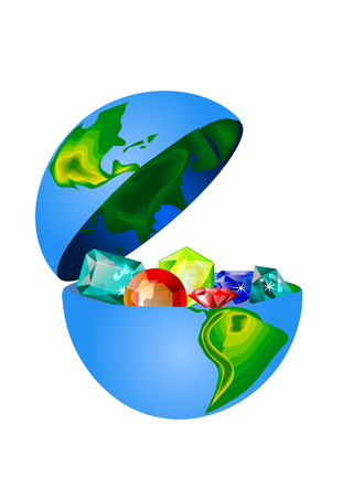 treasures of earth. precious stones in the open globeのイラスト素材