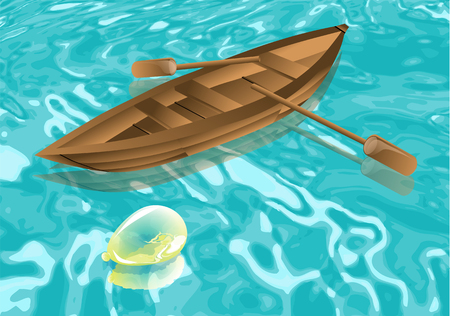 toy balloon and boat on the waterの写真素材