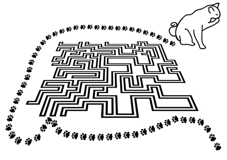 cat and labyrinth isolted on white backgroundのイラスト素材