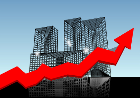 construction growth concept. arrow graphic before the housesのイラスト素材