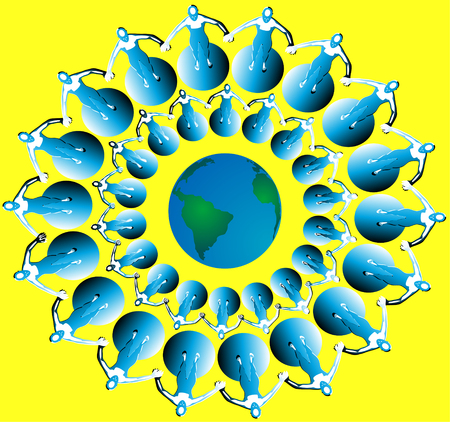 People around the earth. Optical illusionのイラスト素材