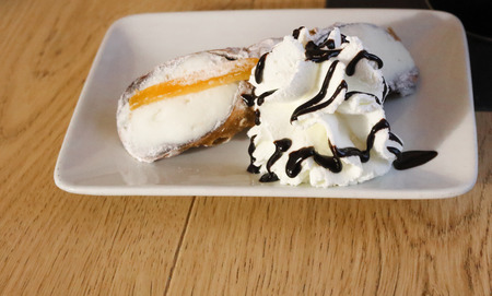 wafer roll with cream, Cannoli the original recipe from Sicilyの写真素材