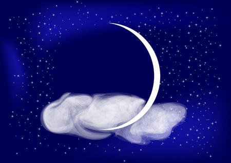 night starred sky with moon and cloudのイラスト素材