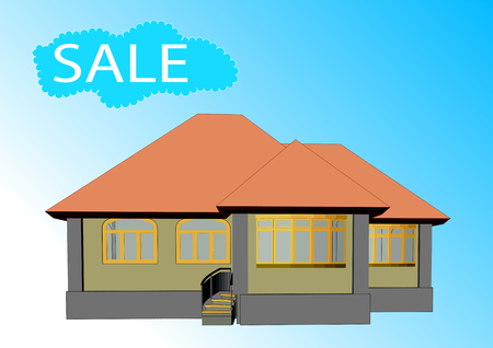 House for sale concept with blue sky backgroundのイラスト素材