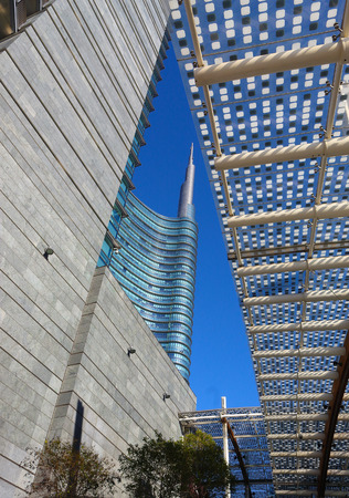 Garibaldi Tower.  Milan Porta Garibaldi district. The Unicredit Bank skyscraperのeditorial素材