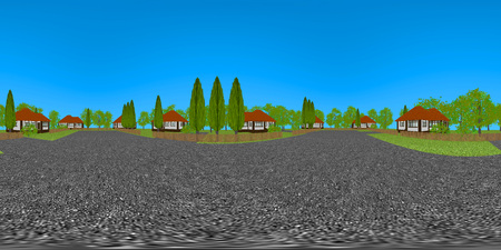 High Dynamic Range Imaging (HDRI) map village in 3D illustrationの写真素材