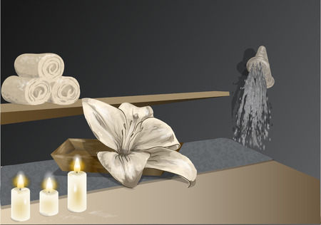 spa with shower, candle and flowers.のイラスト素材