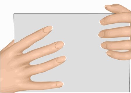 female hands and nails with sheet of paperの写真素材