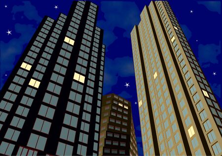 abstract town aganst of night stars sky  with cloudsのイラスト素材