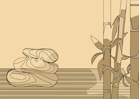 abstract bamboo and stones  on a biege backgroundのイラスト素材