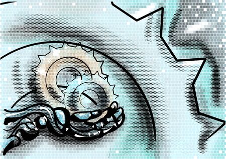 industrial background. abstract hand on mopsaic background with gearのイラスト素材
