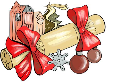 christmas cracker. Festive Christmas background with yellow handmade fabric bon-bon cracker のイラスト素材