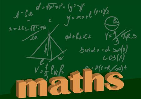 maths background. Hand drawn science formulas on green background.のイラスト素材