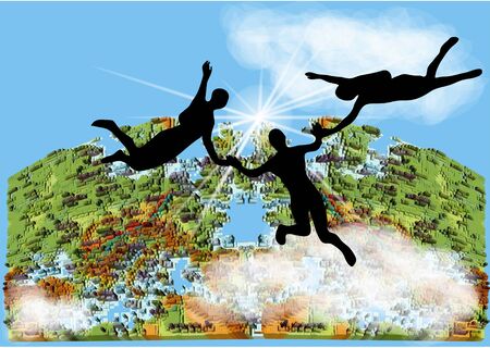 skydiving extreme parachuting sport. Skydivers group flying in the free fall