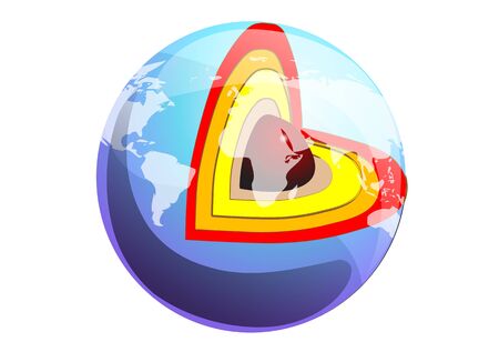 earth cut-away with visible iron core and all the geological layersのイラスト素材