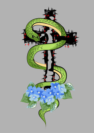 cross and snake. Snake wrapped around a crossのイラスト素材