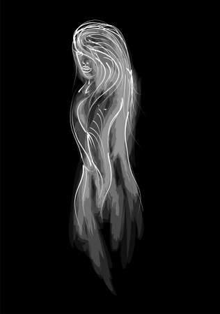 woman on black. Vector hand drawn illustrationのイラスト素材