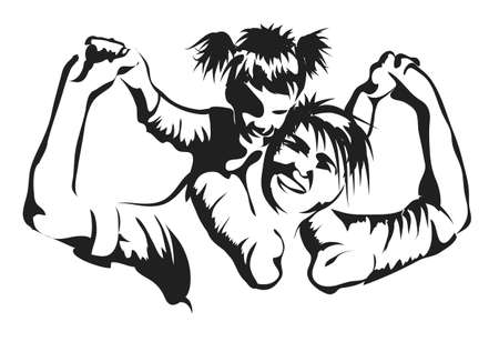 shoulders, famila silhouete isolated on whiteのイラスト素材