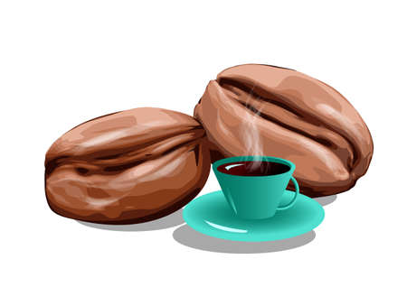 coffee beans and mug isolated on whiteのイラスト素材