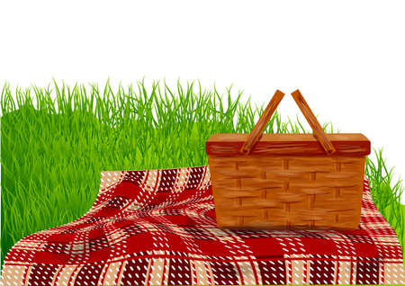picnic on green grass, picnic on meadowのイラスト素材