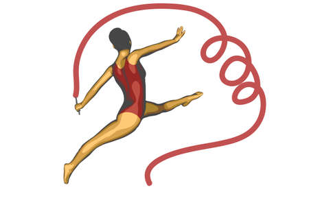 Female gymnast  with ribbon isolated on whiteのイラスト素材