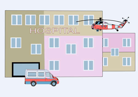 hospital abstract building with ambulance and helicopterのイラスト素材