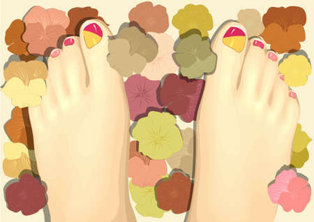 pedicure abstract background with feet and flowersのイラスト素材