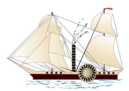 cartoon steamship isolated on white backgroundのイラスト素材