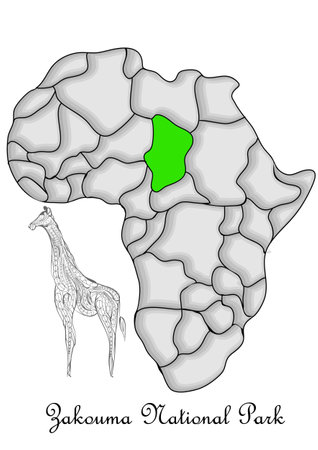 Zakouma National Park abstract map with giraffaのイラスト素材