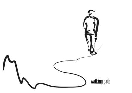 walking path with silhouette isolated on whiteのイラスト素材