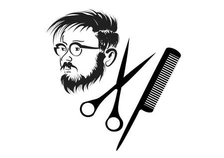 vintage man with beard isolated on whiteのイラスト素材
